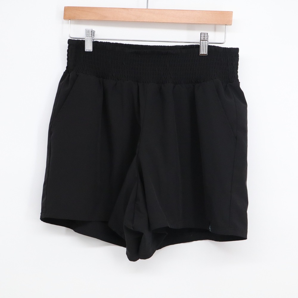 Torrid Shorts Womens 1 Happy Camper Black Smocked Waist Active Pockets Excellent